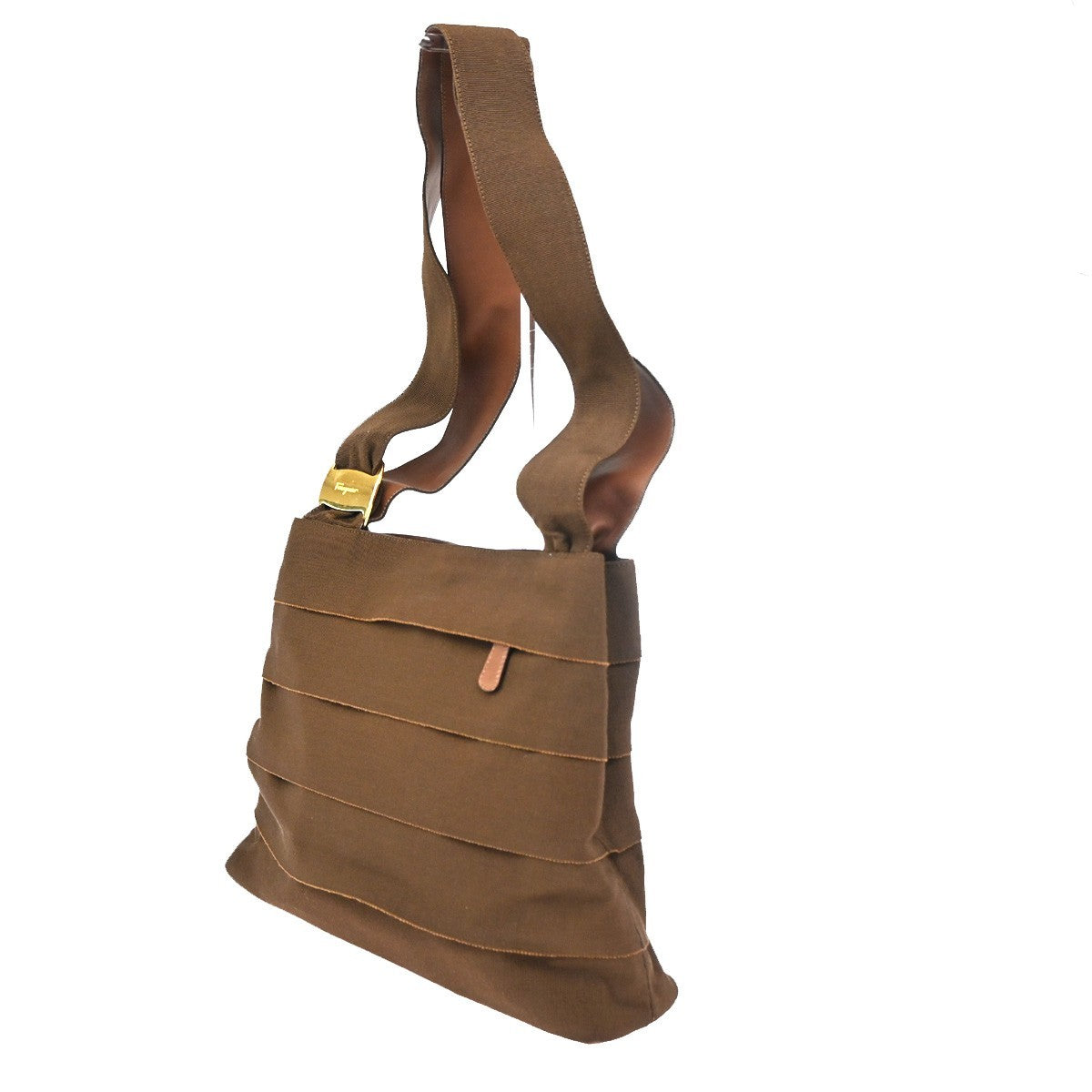 SALVATORE FERRAGAMO Vara Shoulder Bag Canvas Leather Brown GHW Italy 02KC523