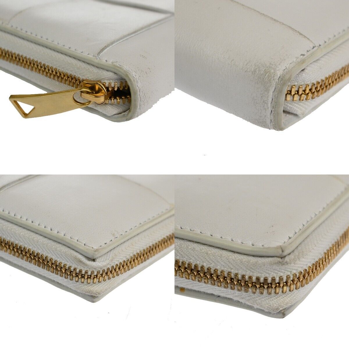 BOTTEGA VENETA Cassette Intrecciato long Wallet Purse Leather White 64SH377