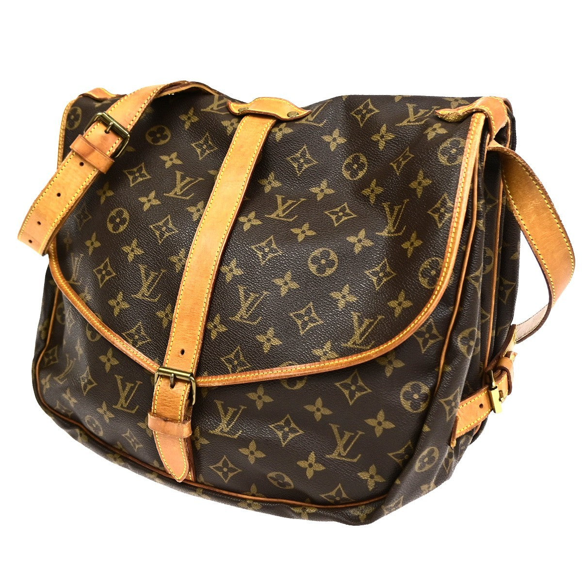 LOUIS VUITTON Logo Saumur 30 Shoulder Bag Monogram Leather Brown M42256 73CB038