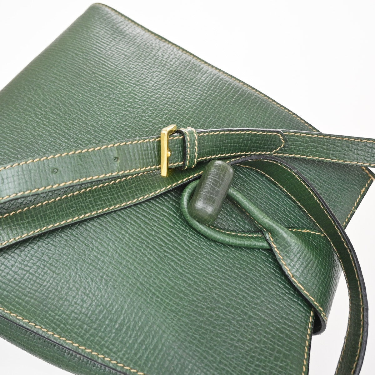 LOEWE Logo Turn Lock Shoulder Hand Bag Leather Green GHW Italy 86YJ123