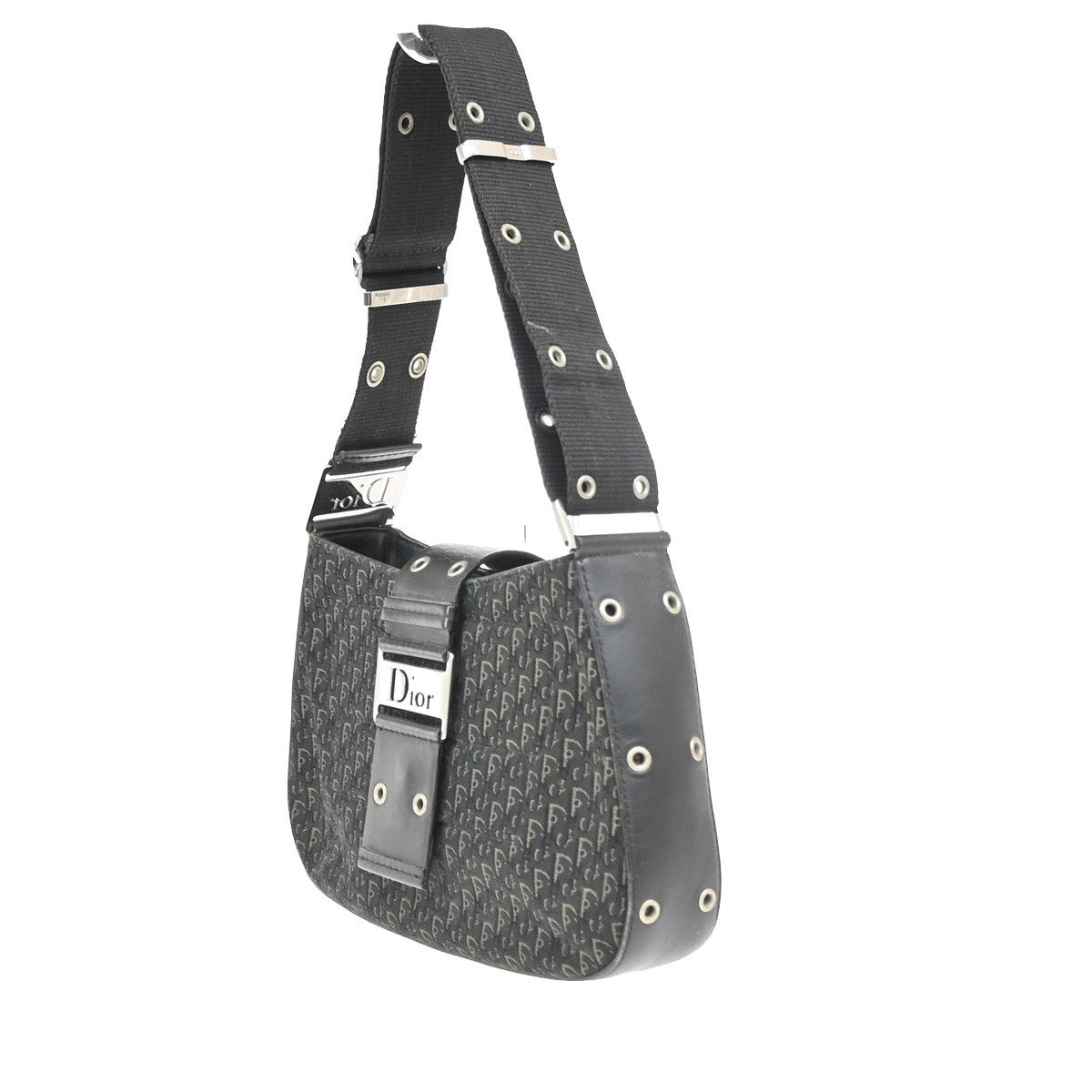 CHRISTIAN DIOR Trotter Street Chic Shoulder Bag Canvas Leather BK SHW 73CA909