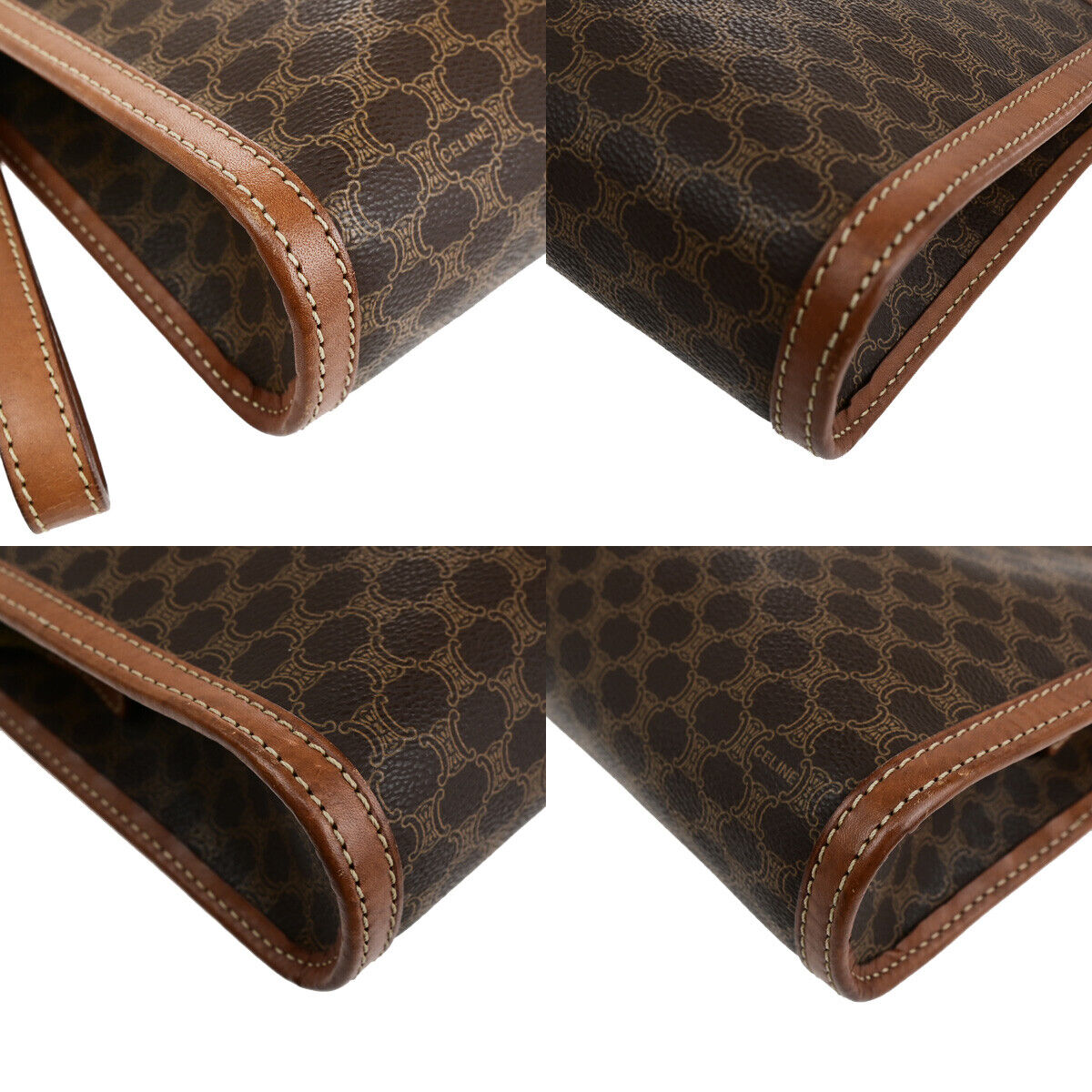 CELINE Logo Macadam Pattern Clutch Hand Bag PVC Leather Brown GHW Italy 02SJ190
