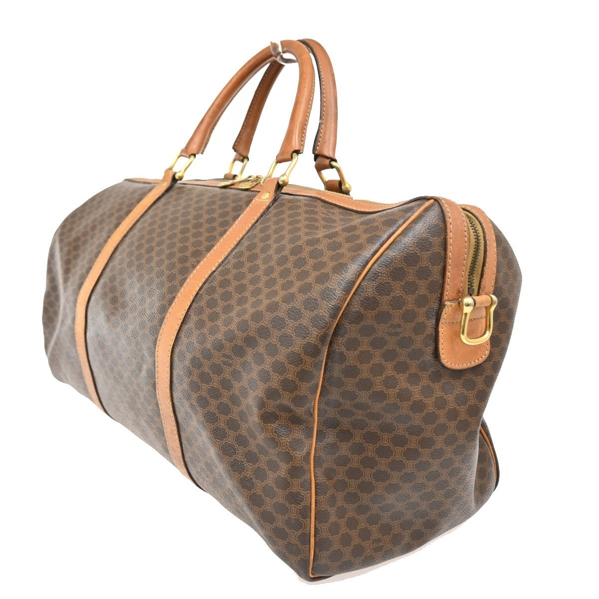 CELINE Logo Macadam Pattern Travel Hand Boston Bag PVC Leather Brown 32TA092