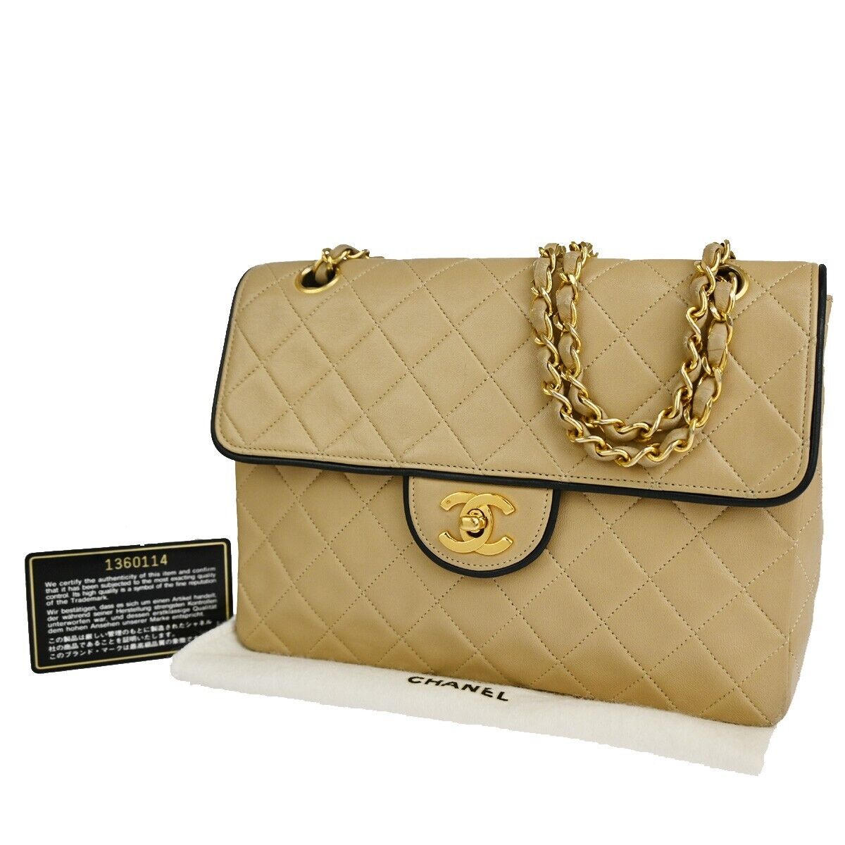 CHANEL CC Matelasse Chain Shoulder Bag Leather Beige Black GHW Vintage 318RJ663
