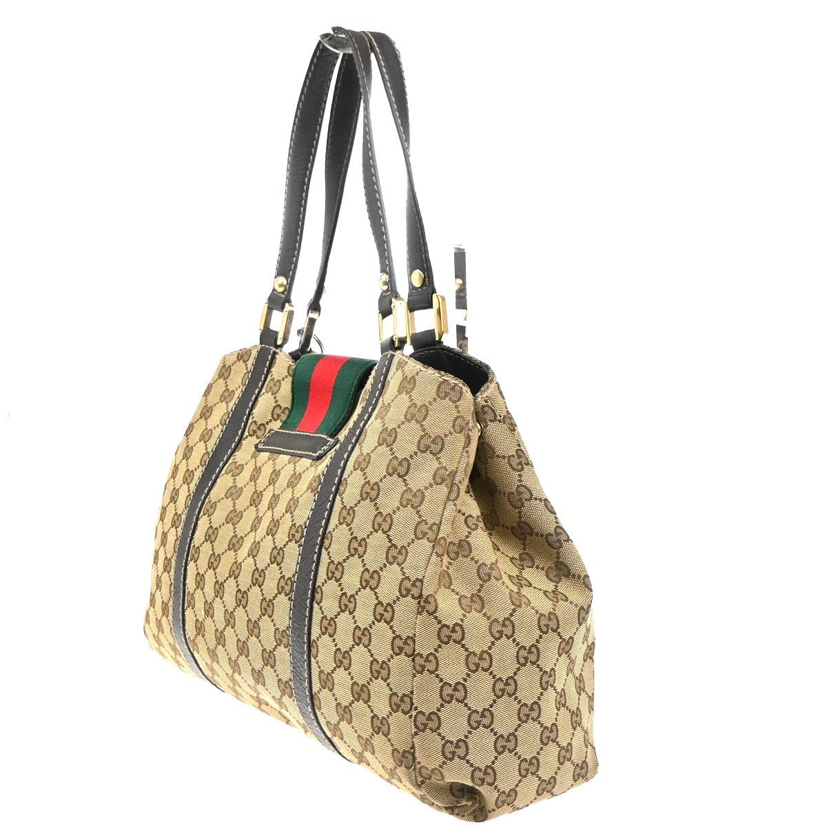 GUCCI GG Sherry Line Shoulder Hand Bag Canvas Leather Beige GHW Italy 64MA161