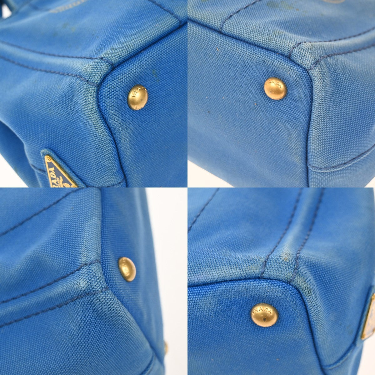 PRADA Logo CANAPA 2Way Shoulder Hand Bag Canvas Leather Blue Azzurro GHW 35KC772