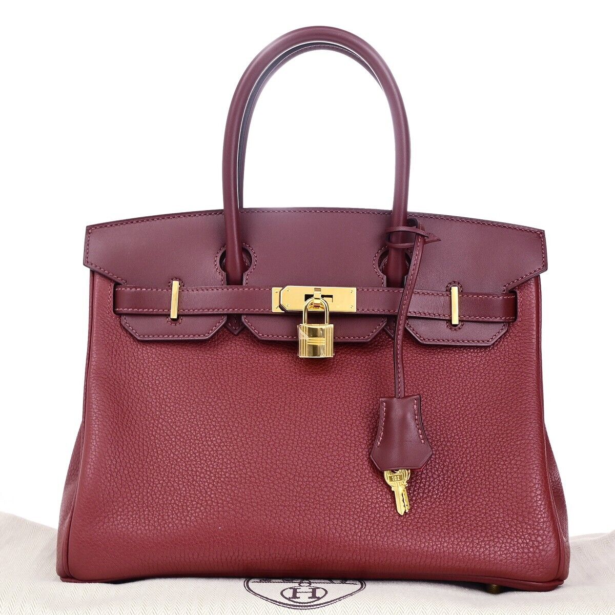 HERMES LOGO BIRKIN 30 HAND BAG C STAMP TOGO SWIFT LEATHER CADENA RUBY 6197LC523