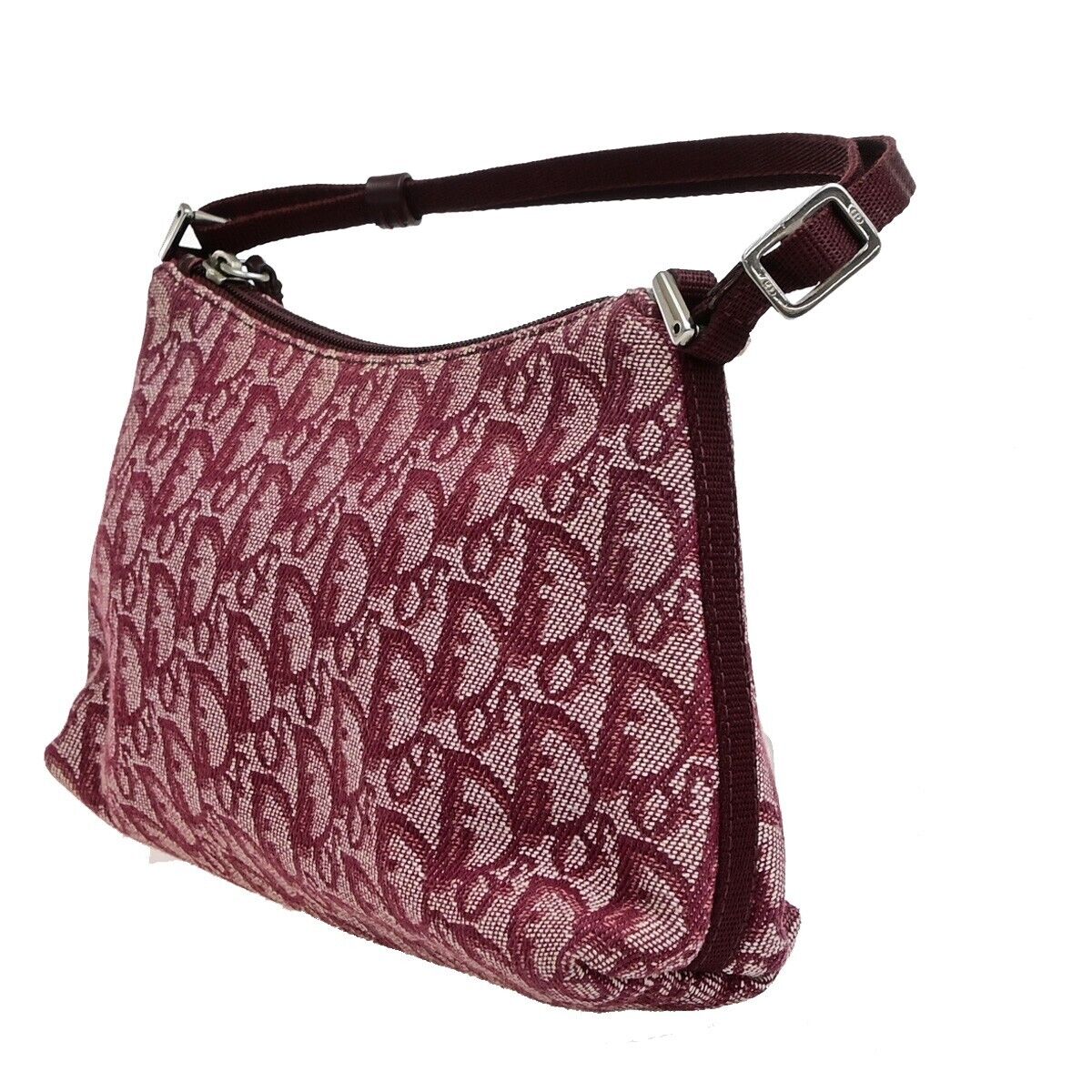 CHRISTIAN DIOR Logo Trotter Pattern Hand Bag Canvas Leather Red SHW 95EE049