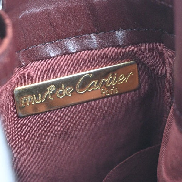 CARTIER Logo Must Line Shoulder Bag Leather Red Burgundy GHW Spain 04KC591