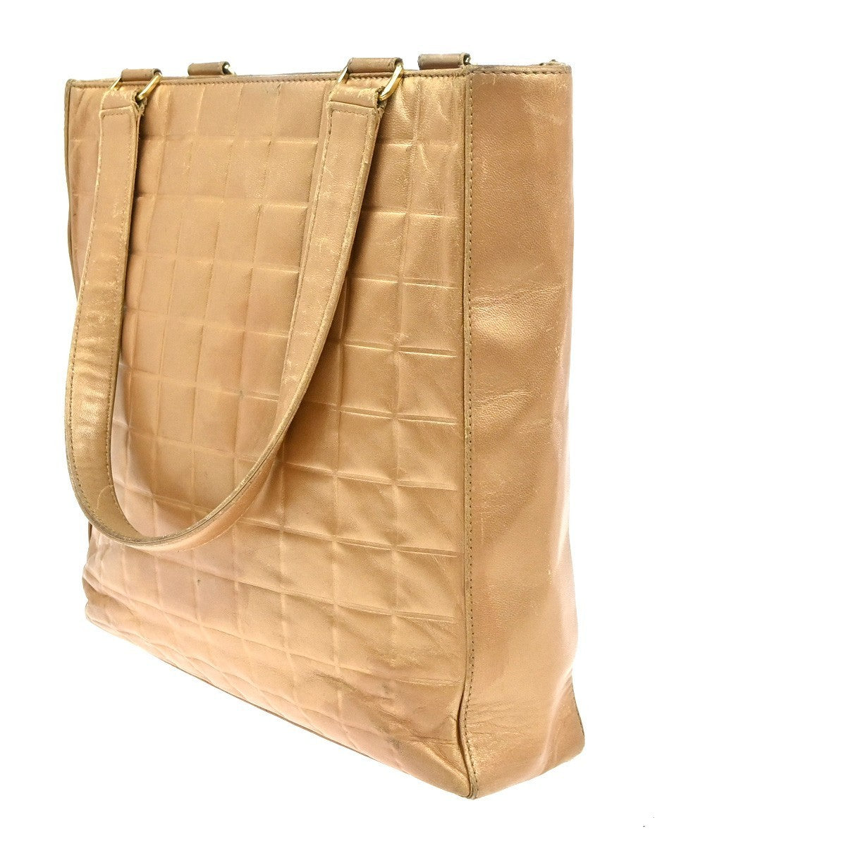 CHANEL CC Logo Chocolate Bar Shoulder Tote Bag Leather Gold Italy 10RP056