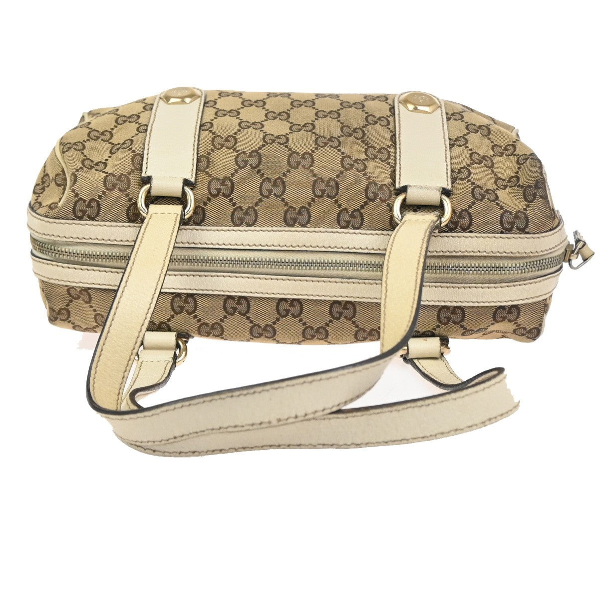 GUCCI GG Pattern Charmy Hand Boston Bag Canvas Leather Brown White GHW 04ZA341