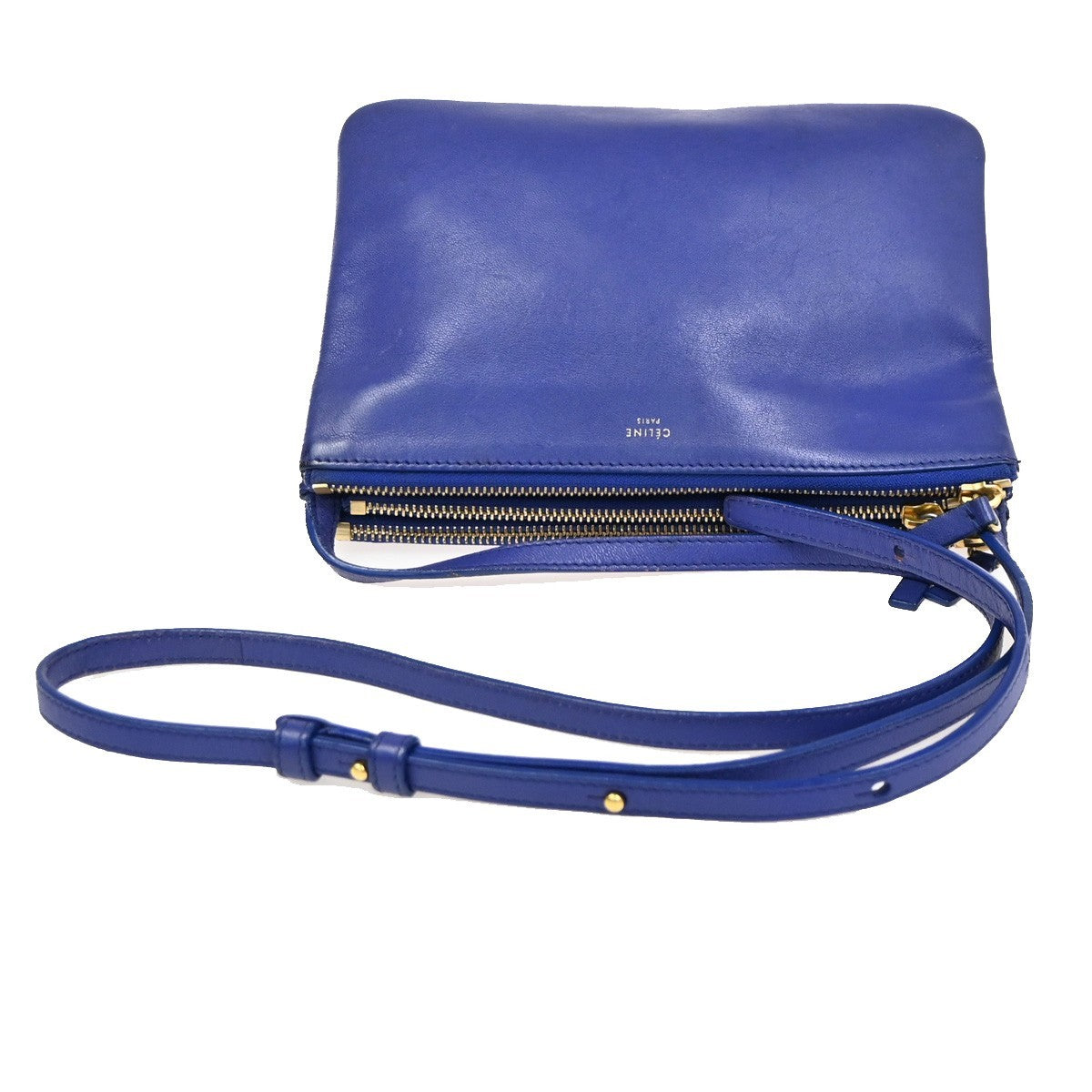 CELINE Logo Trio Crossbody Shoulder Bag Leather Blue Italy 80CA959
