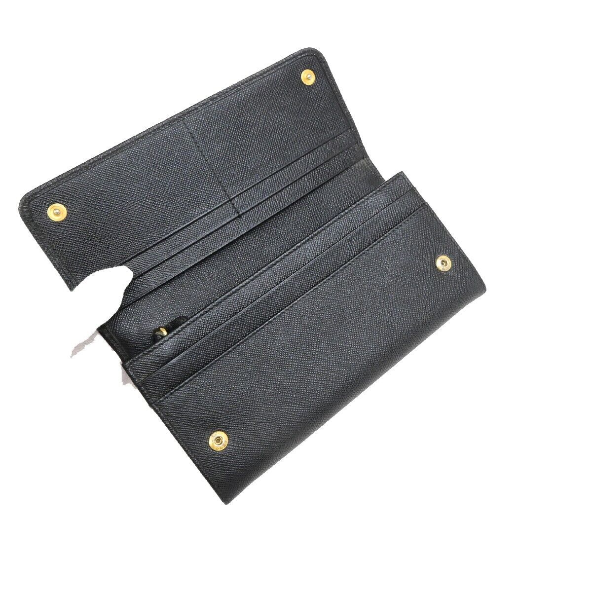 PRADA Logo Bifold Long Wallet Saffiano Leather Black GHW Italy 04ED935