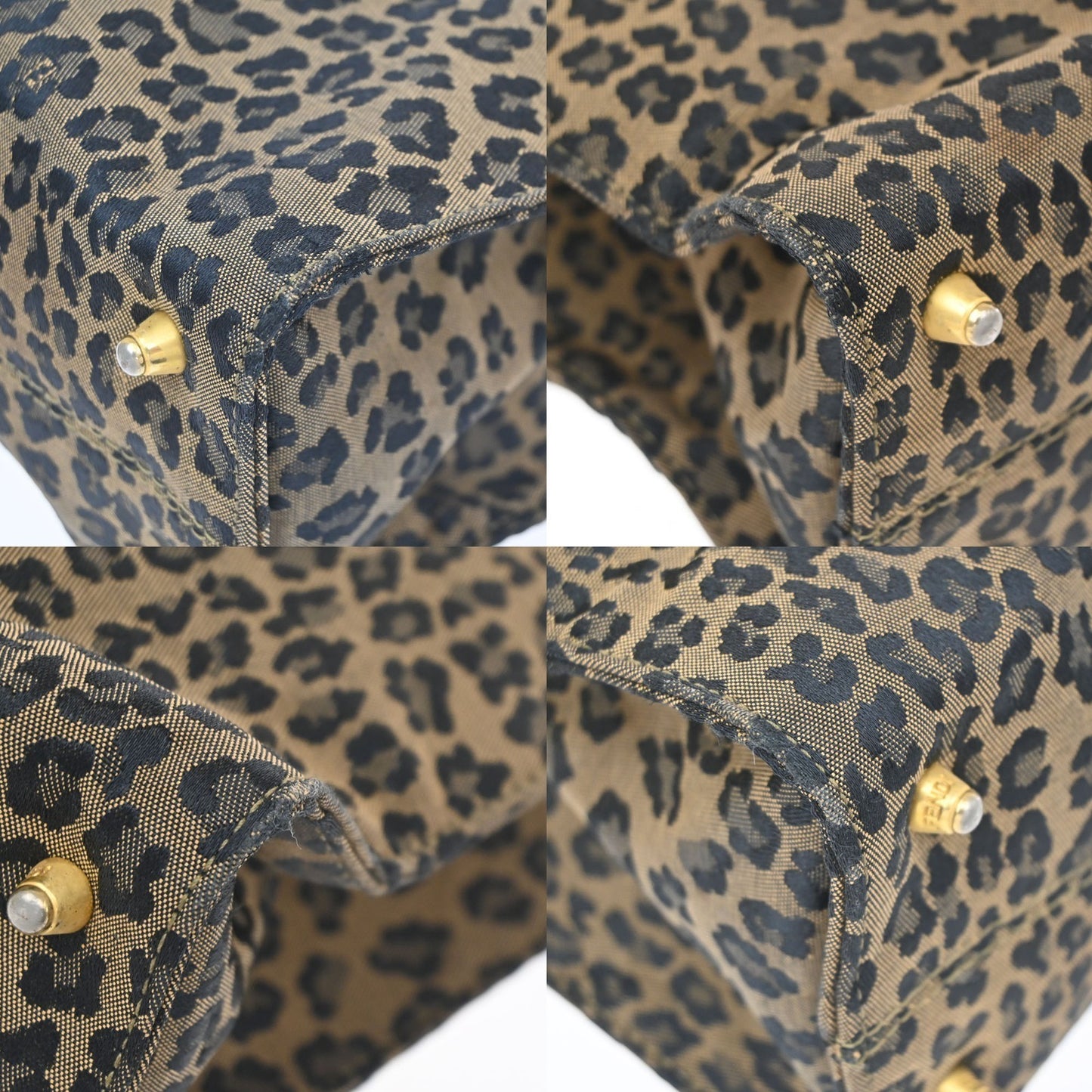 FENDI Logo Leopard Pattern Hand Bag Canvas Leather Brown Red Italy 38KD067