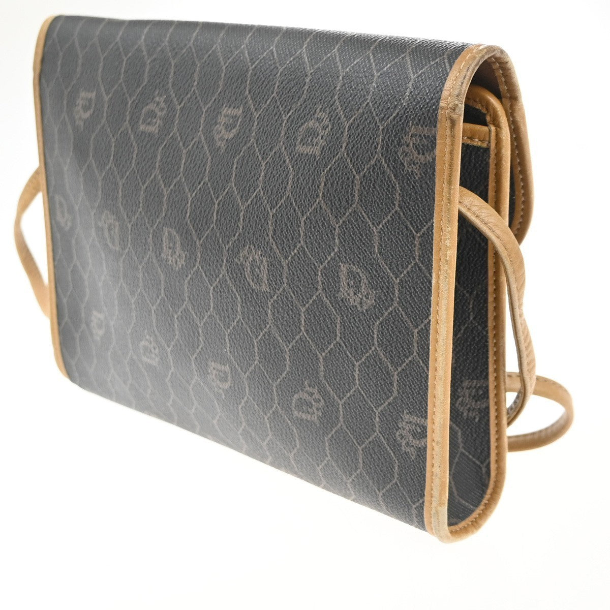 CHRISTIAN DIOR Logo Honeycomb Mini Shoulder Bag PVC Leather BLack GHW 61CA697