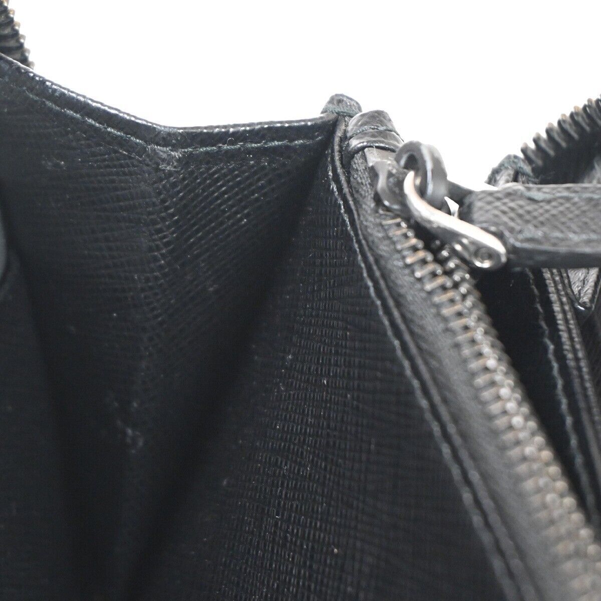 PRADA Logo Saffiano Long Bifold Wallet Purse Leather Black Silver Italy 87RH021