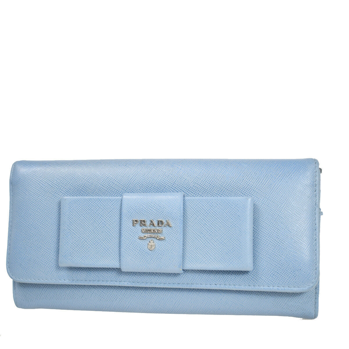 PRADA Logo Saffiano Fiocco Long Bifold Wallet Purse Leather Blue Italy 05YC250
