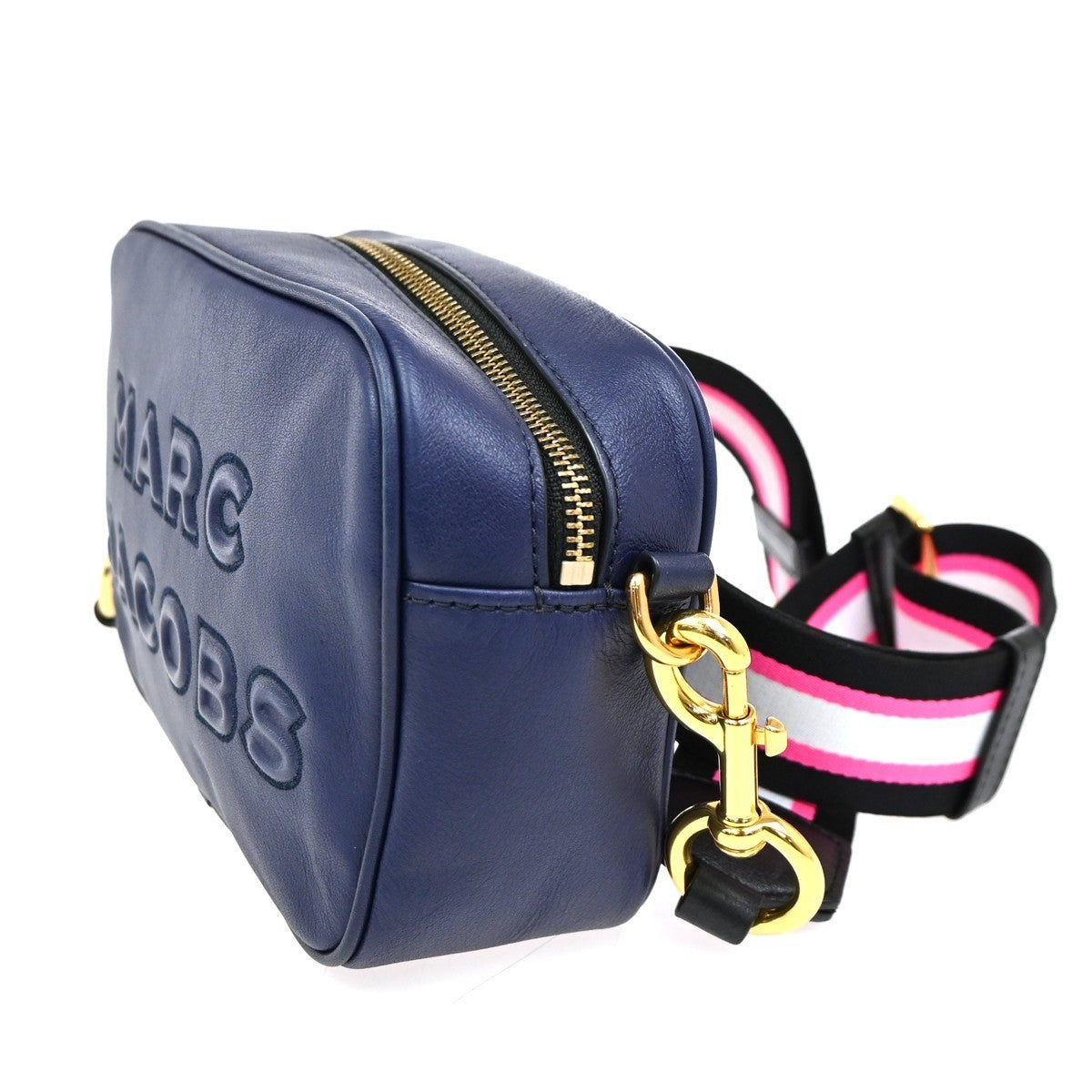 MARC JACOBS Logo The Flash Crossbody Mini Shoulder Bag Leather Blue GHW 61YH854