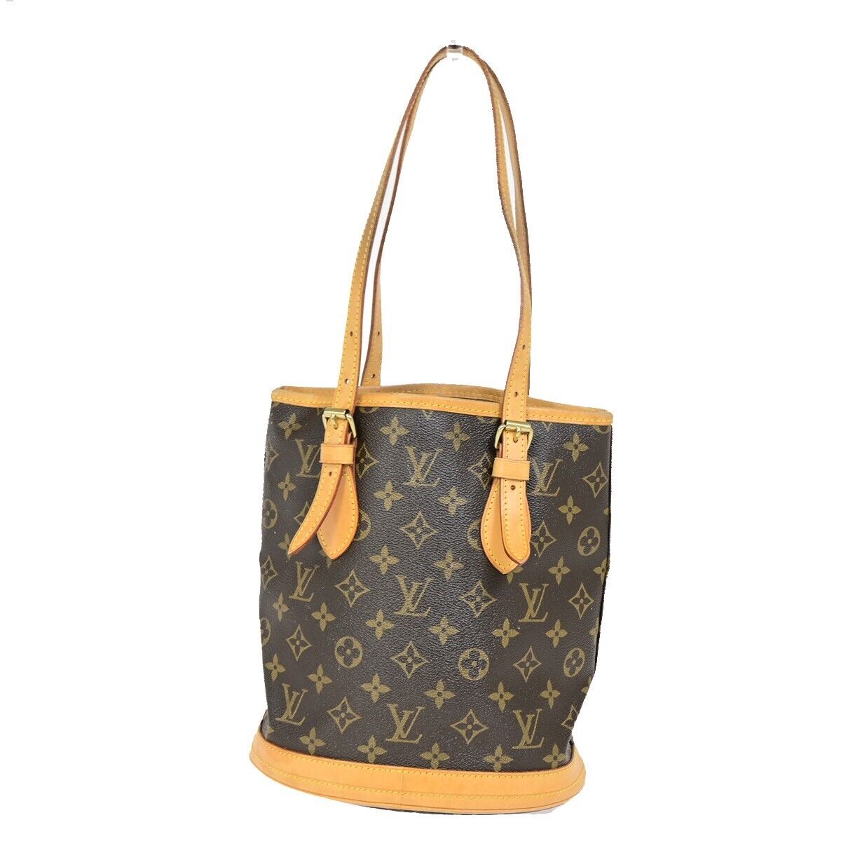 LOUIS VUITTON BUCKET PM Shoulder Tote Bag Monogram Leather Brown M42238 34EB427