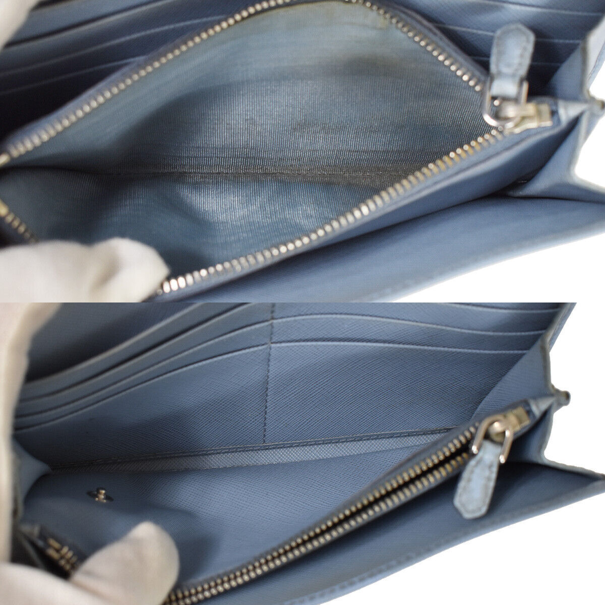 PRADA Logo Saffiano Fiocco Long Bifold Wallet Purse Leather Blue Italy 05YC250