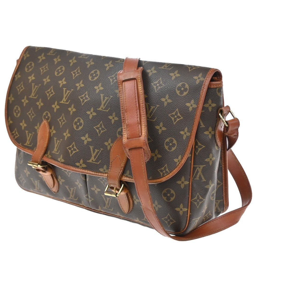 LOUIS VUITTON Gibeciere MM Shoulder Bag Monogram Leather Brown M42247 66SA102