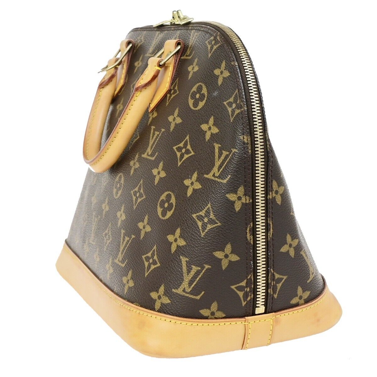 LOUIS VUITTON LV Logo Alma Hand Bag Monogram Leather Brown France M51130 71EC881