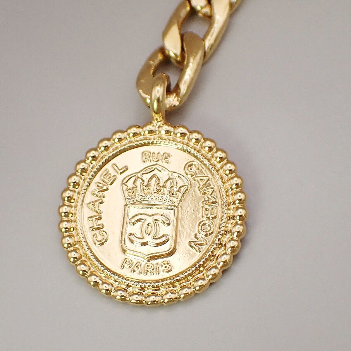 CHANEL CC Logo Cambon Medallion Charm Chain Belt Gold GHW Accessory 95RK025