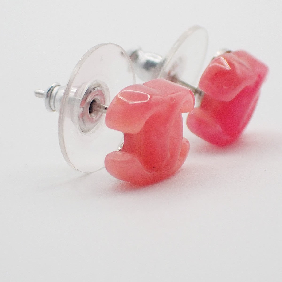 CHANEL CC Logo Pierce 04P Pink Plastic SHW France Accessory 09RL964