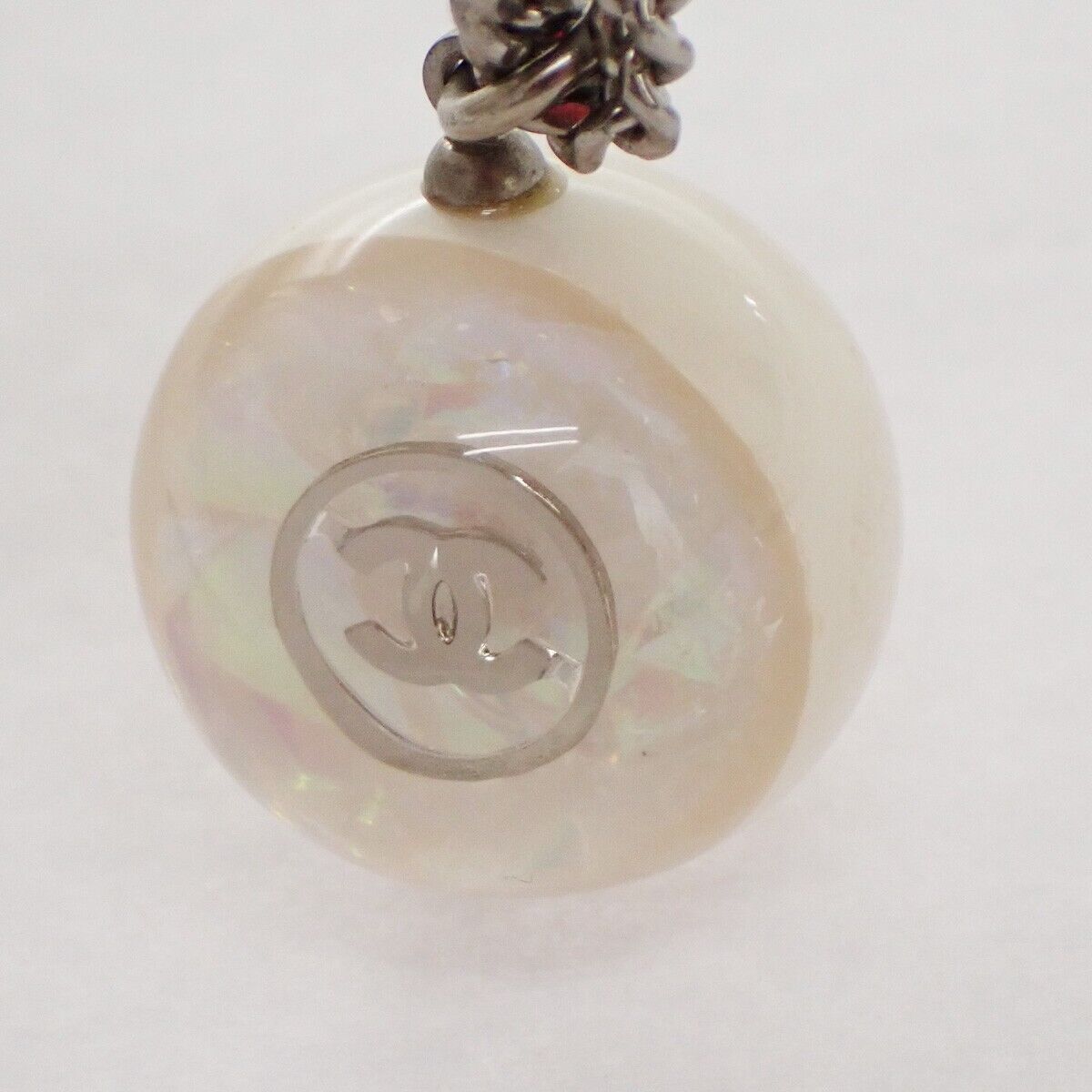 CHANEL CC Logo Chain Necklace Ball Pendant Plastic Silver Accessory 30GA772