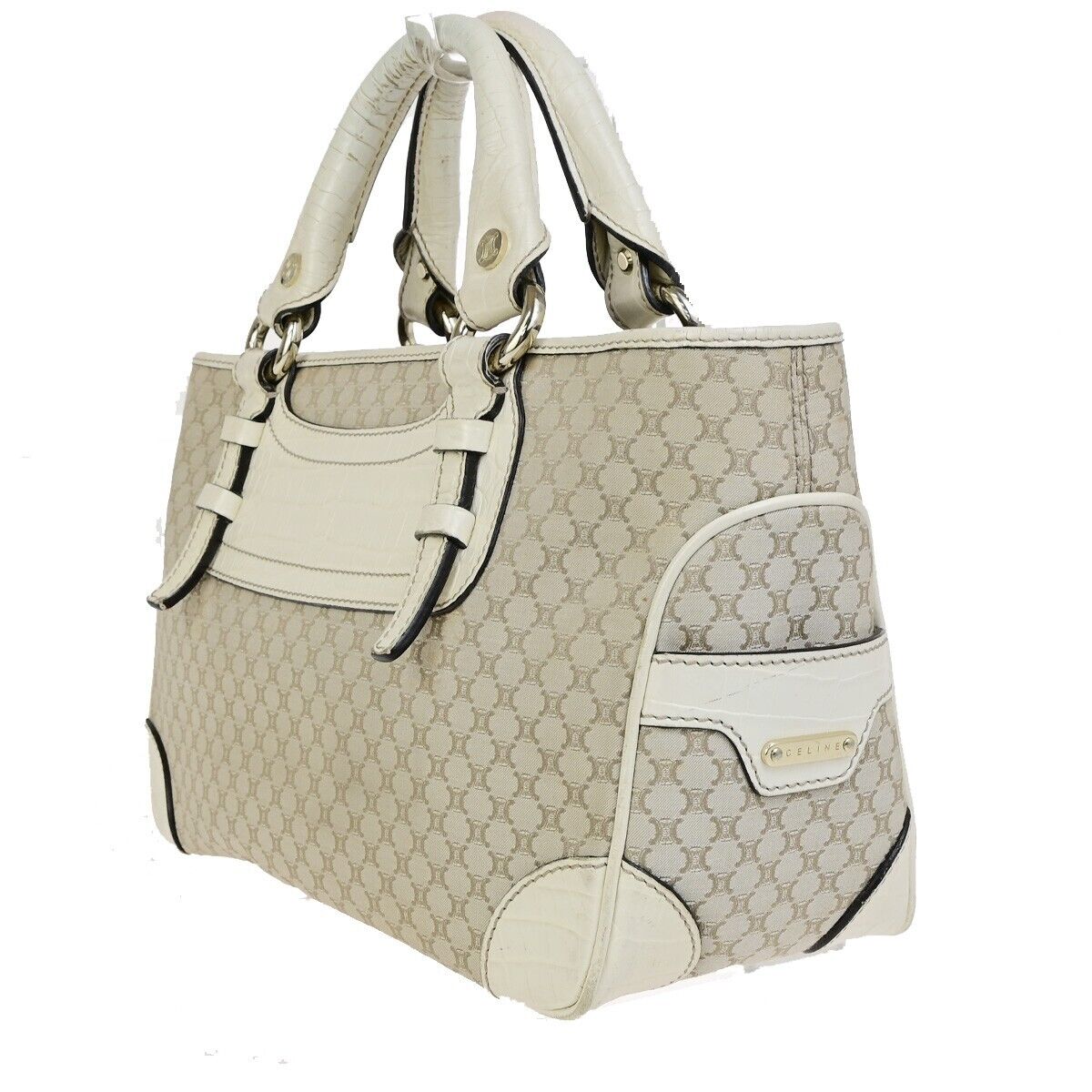 CELINE Logo Boogie Macadam Hand Bag Leather Canvas Beige Italy 67FB204
