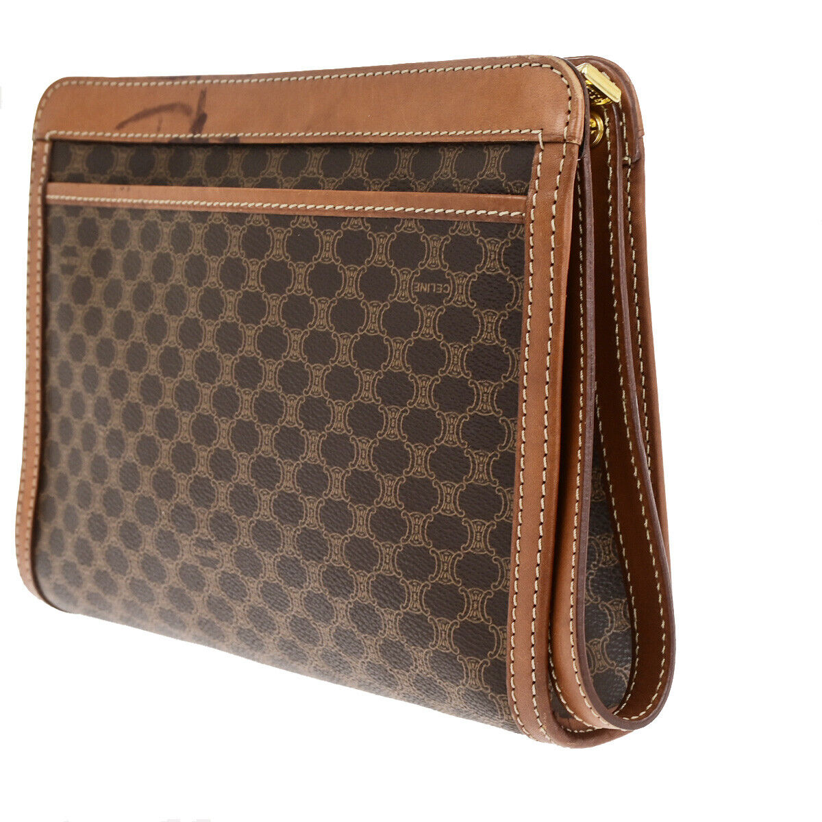CELINE Logo Macadam Pattern Clutch Hand Bag PVC Leather Brown GHW Italy 02SJ190