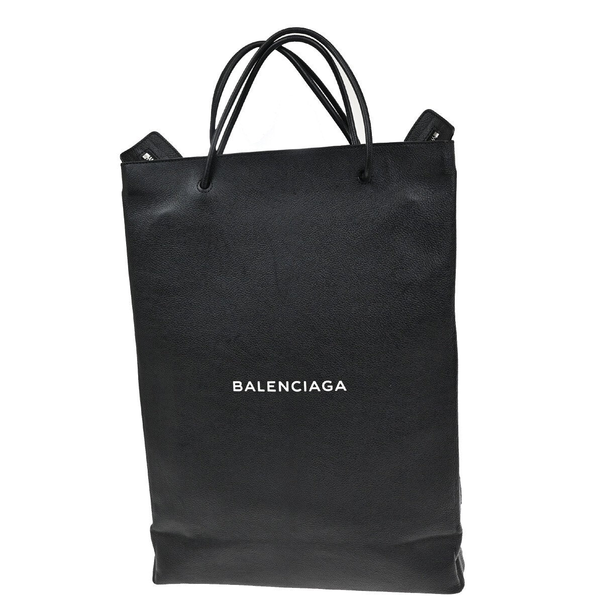 BALENCIAGA Logo Large North South Shopping Shoulder Bag Leather Black 77FB720