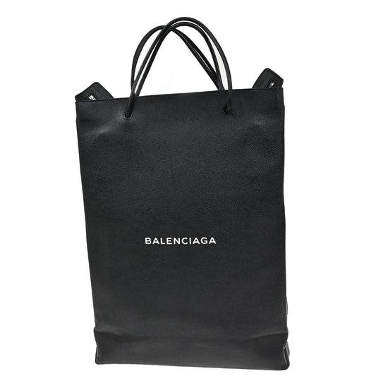BALENCIAGA Logo Large North South Shopping Shoulder Bag Leather Black 77FB720