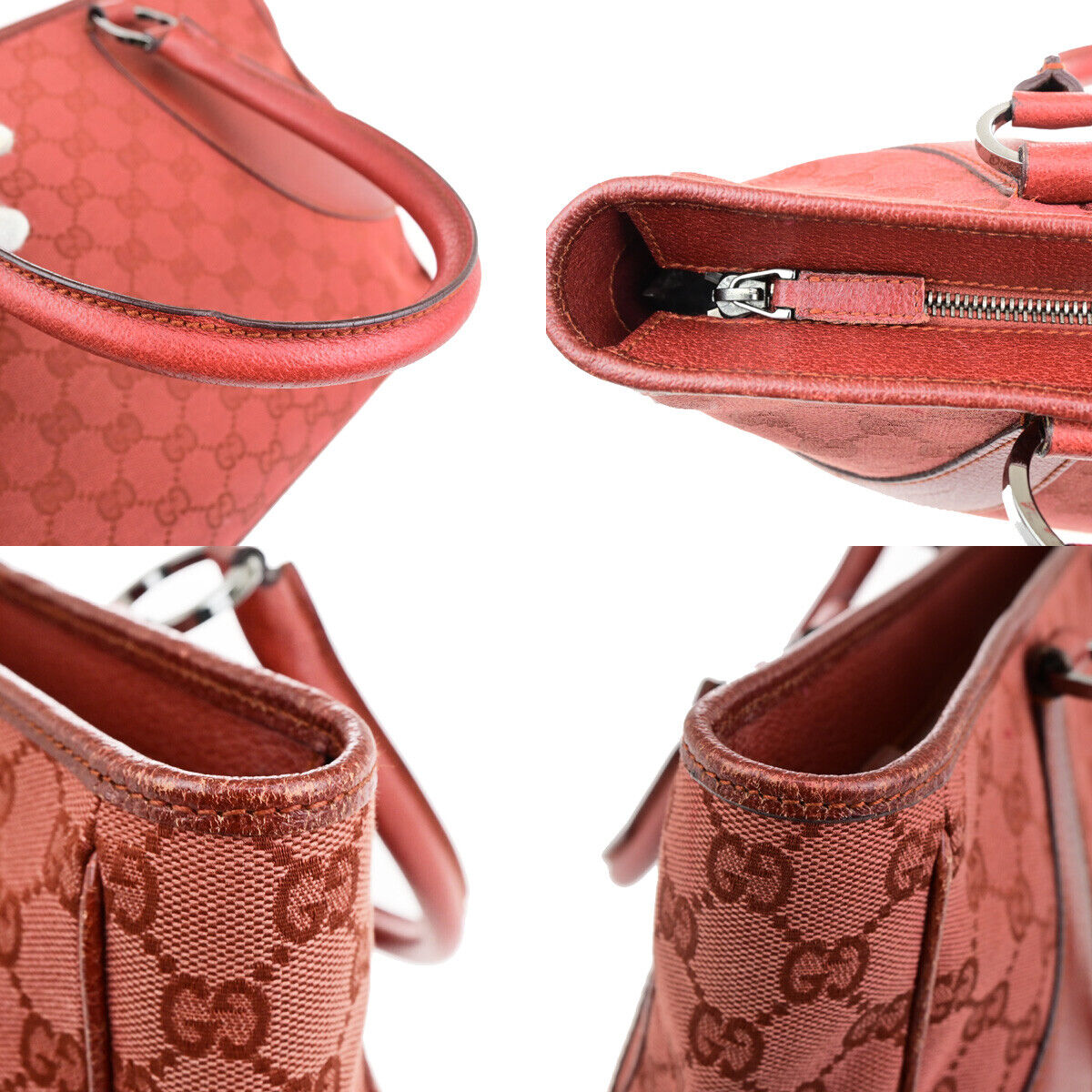 GUCCI Logo GG Pattern Shoulder Tote Bag Canvas Leather Red SHW Italy 64YG595