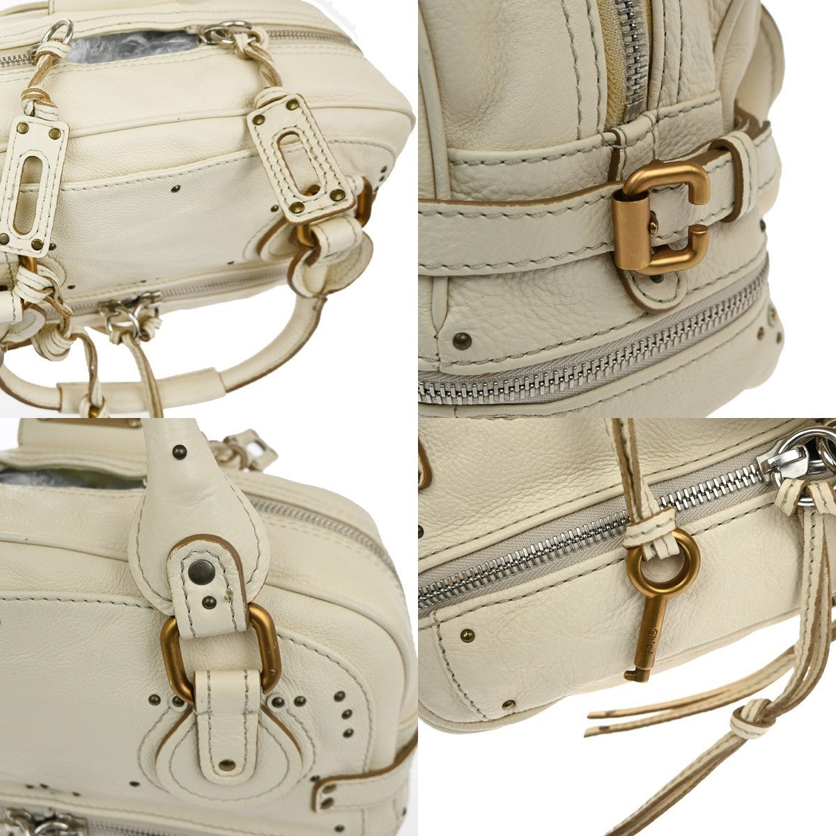 CHLOE Logo Paddington Shoulder Hand Bag Leather Padlock Ivory GHW Italy 25RQ005