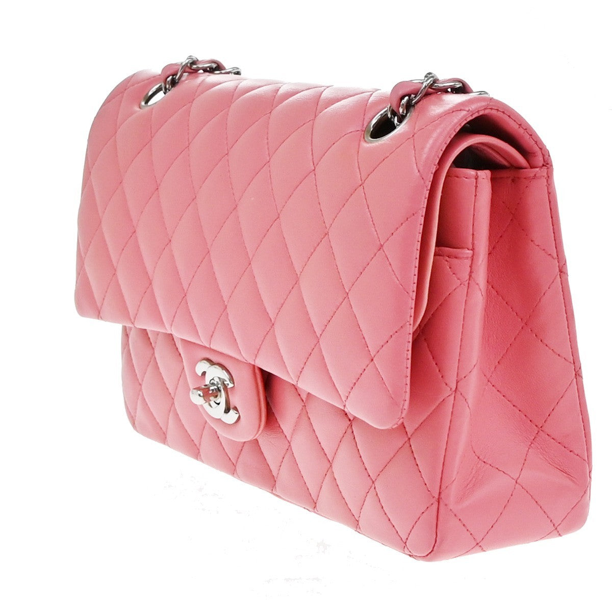 CHANEL CC Matelasse 25 Double Flap Chain Shoulder Bag Leather Pink SHW 791RF617