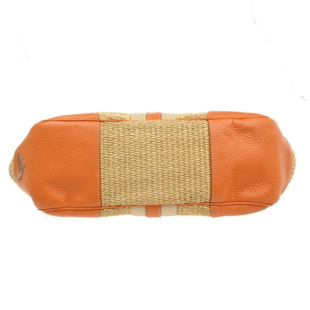 PRADA Logo Shoulder Bag Raffia Straw Leather Beige Orange SHW Italy 76YJ131