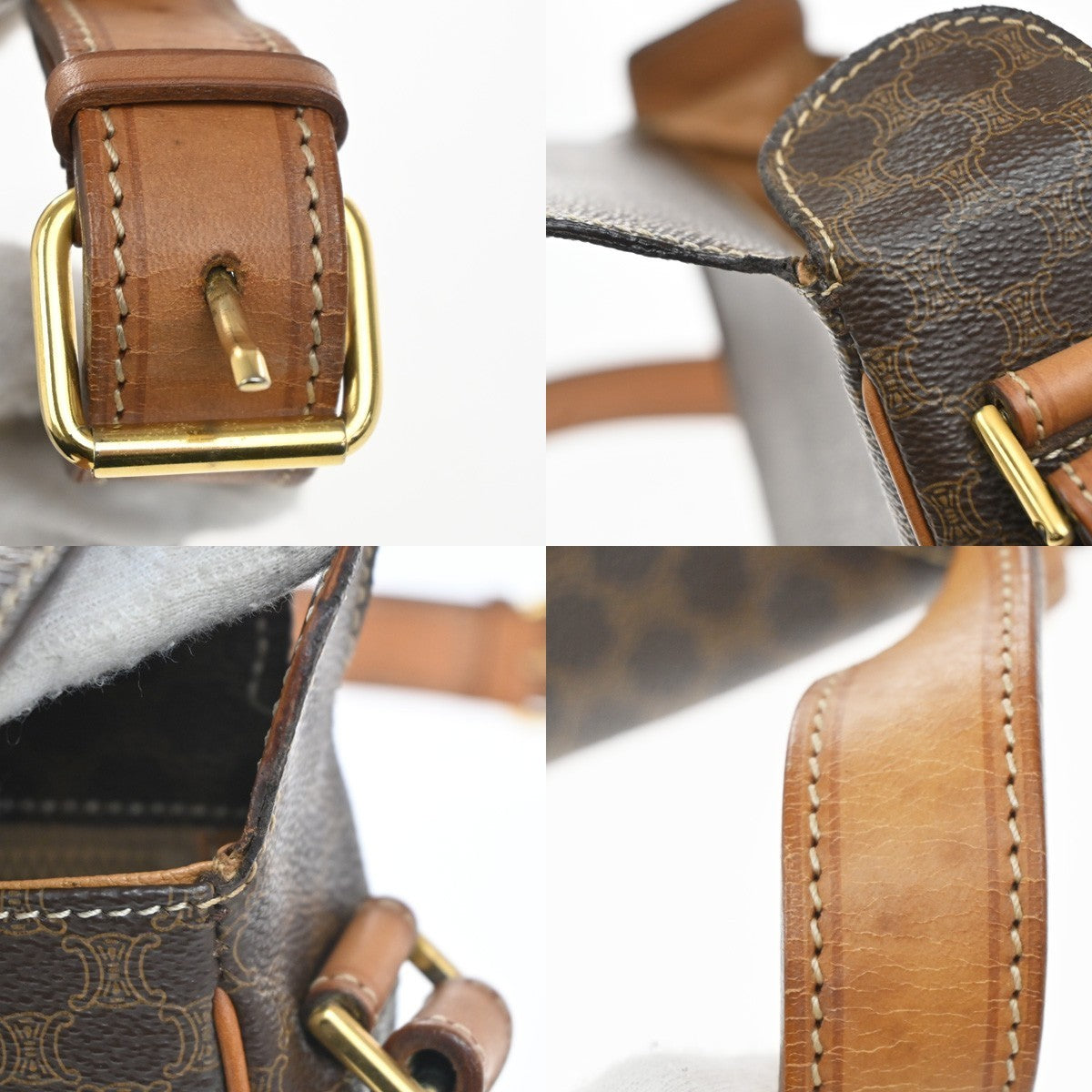 CELINE Logo Macadam Pattern Shoulder Bag PVC Leather Brown GHW Italy 38MA206