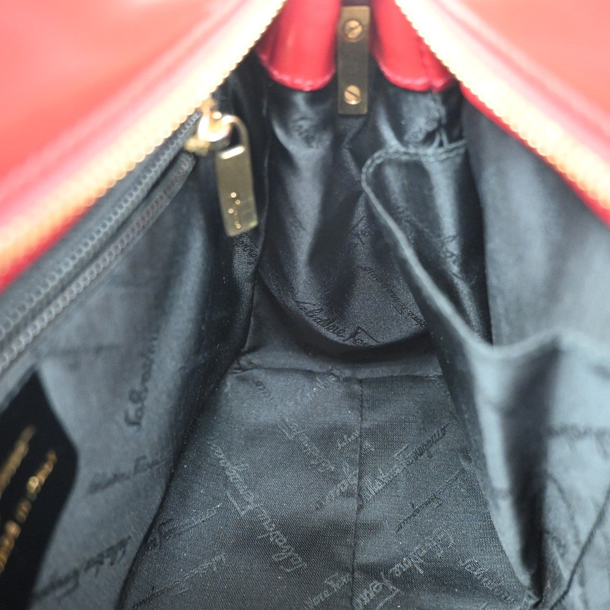 SALVATORE FERRAGAMO Logo Gancini Hand Bag Leather Red GHW Italy  66KA625