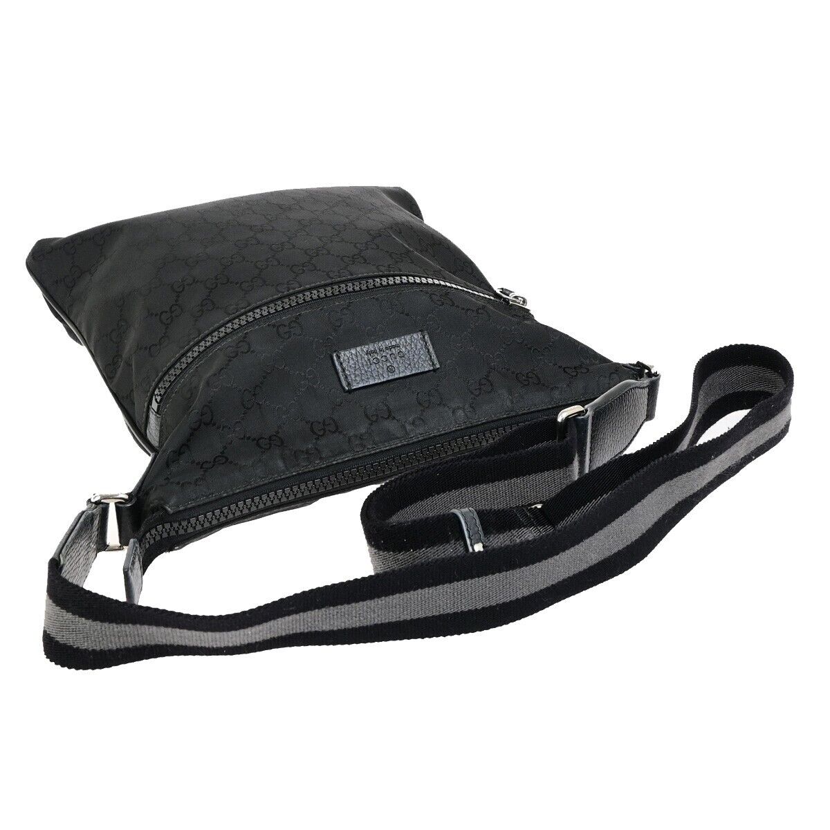 GUCCI GG Pattern Crossbody Shoulder Bag Canvas Leather Black Italy 31EC952