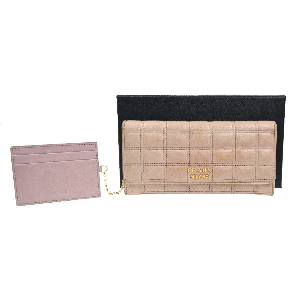 PRADA Logo Bifold Flap Long Wallet  Quilted Leather Pink Beige GHW Italy 01KD035