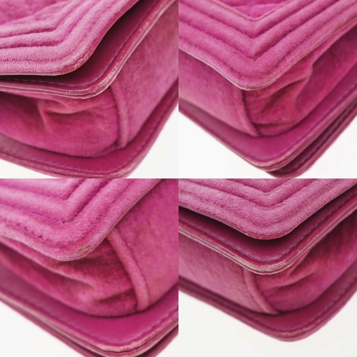 CHANEL CC Boy Matelasse Chain Mini Shoulder Bag Velvet Leather Pink SHW 652RP053