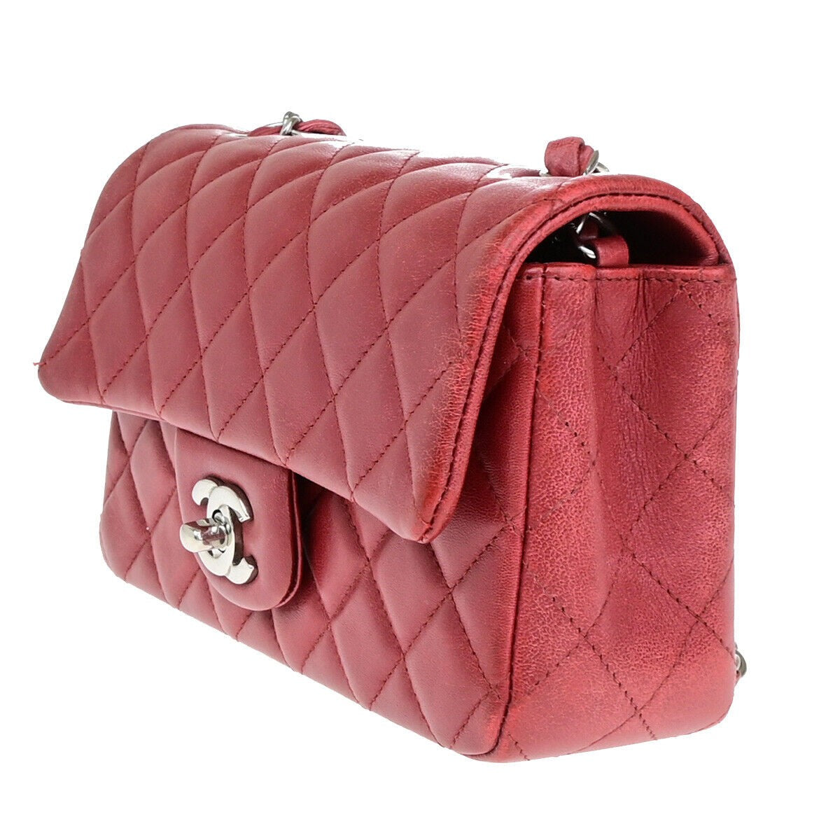 CHANEL CC Mini Matelasse Chain Shoulder Bag Leather Red SHW Italy 321RK069