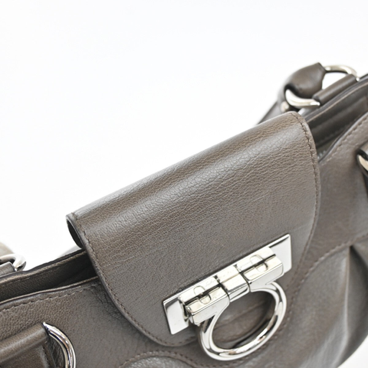 SALVATORE FERRAGAMO Logo Marisa Gancini Shoulder Bag Leather Gray Italy 69FB813