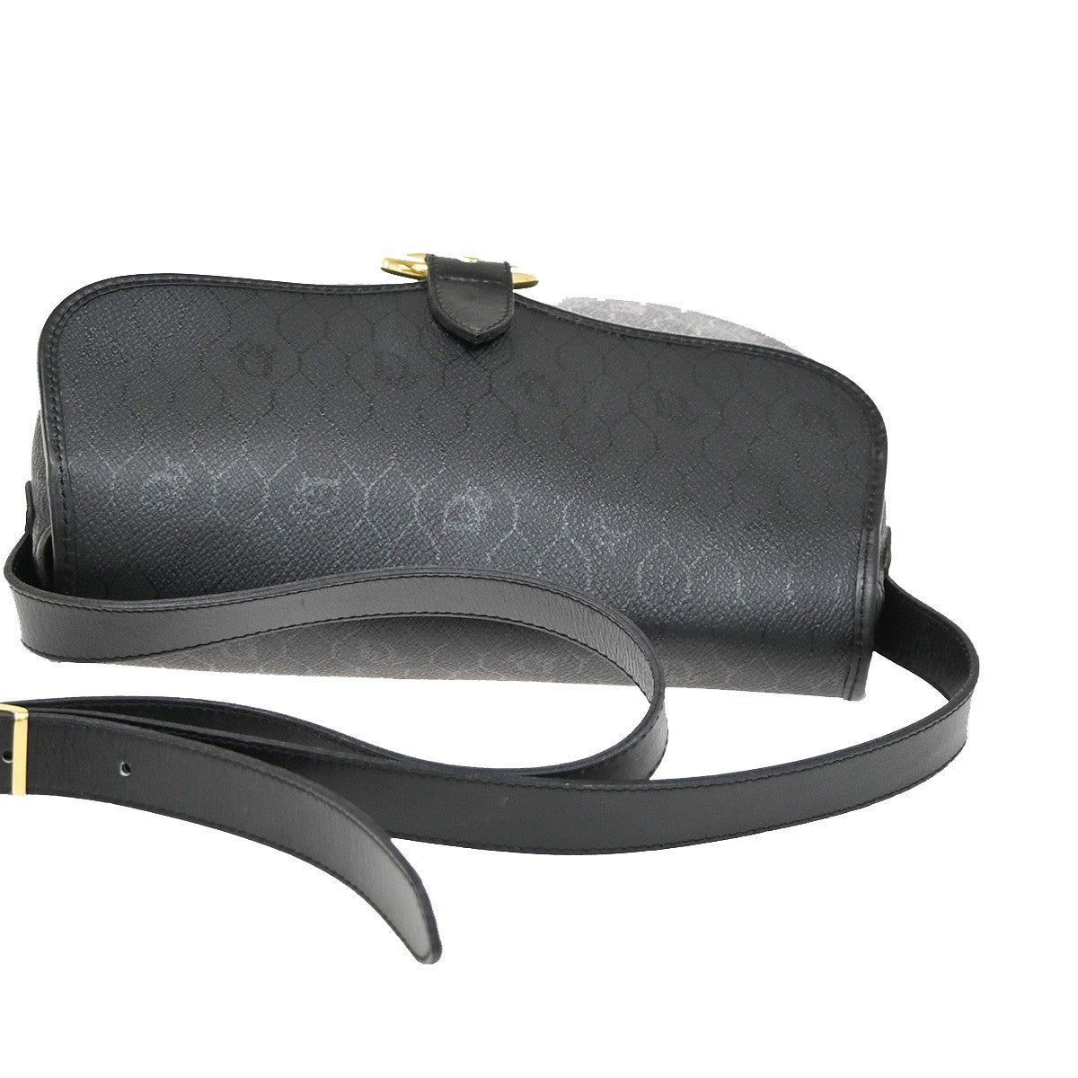 CHRISTIAN DIOR Logo Honeycomb Shoulder Bag PVC Leather Black GHW France 38KC673