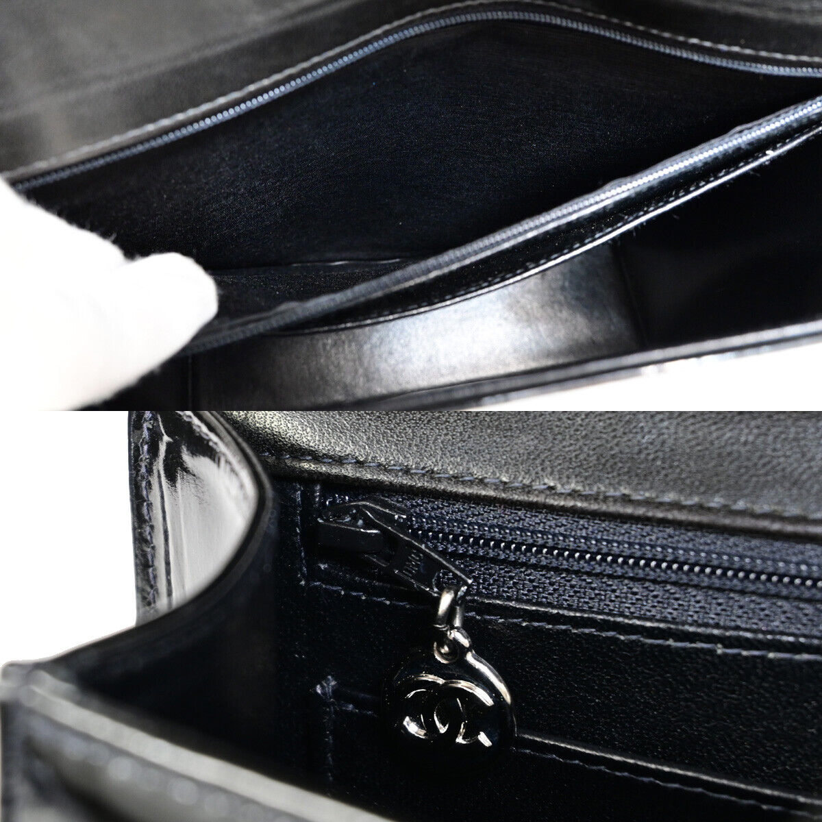 CHANEL CC Logo Chain Hand Bag Patent Leather Black SHW France Vintage 660RJ868