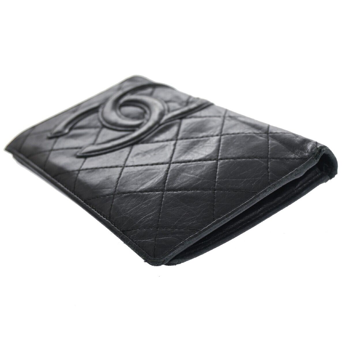 CHANEL CC Logo Cambon Long Bifold Wallet Leather Black Silver France 60HB515