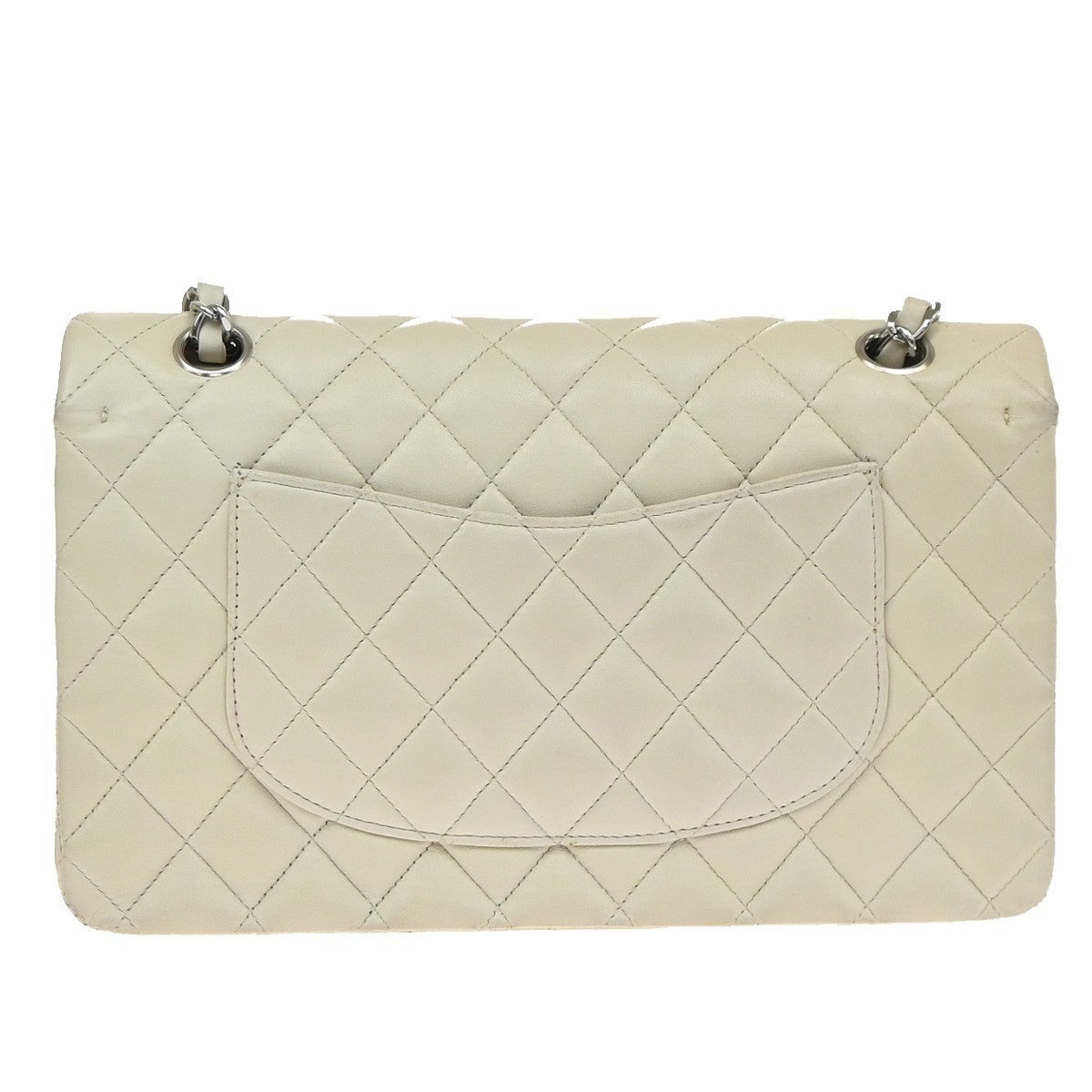 CHANEL CC Matelasse 25 Double Flap Chain Shoulder Bag Leather White SHW 700RP187