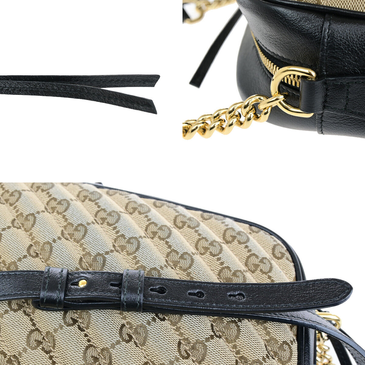 GUCCI Marmont GG Pattern Chain Shoulder Bag Canvas Leather BN BK GHW 687RK036