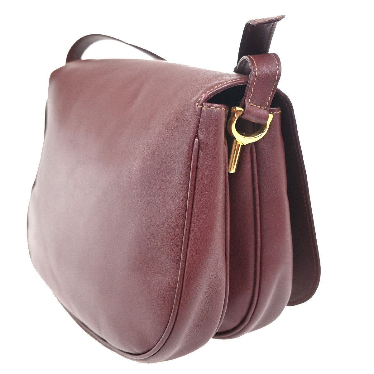 MUST DE CARTIER 2C Logo Shoulder Bag Leather Bordeaux Red GHW Italy 80ZA197